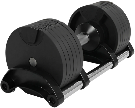 French Fitness 5-80 lb Adjustable Dumbbell, Set of 2 (New) - Angled View