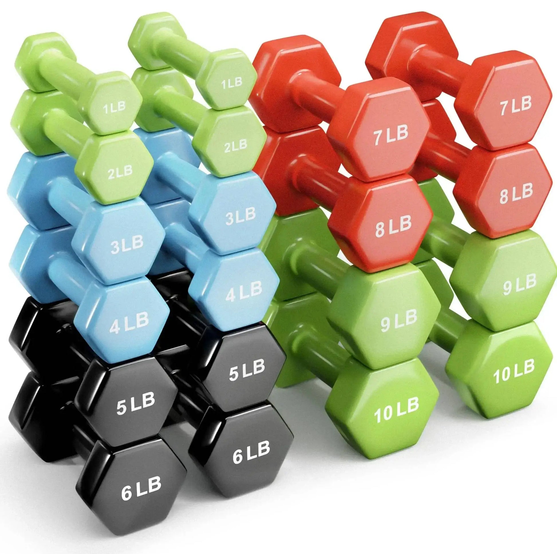 French Fitness Colorful Hex Vinyl 48 Pair Dumbbell Set w/ Body-Solid GDR500 Rack (New) Image 2