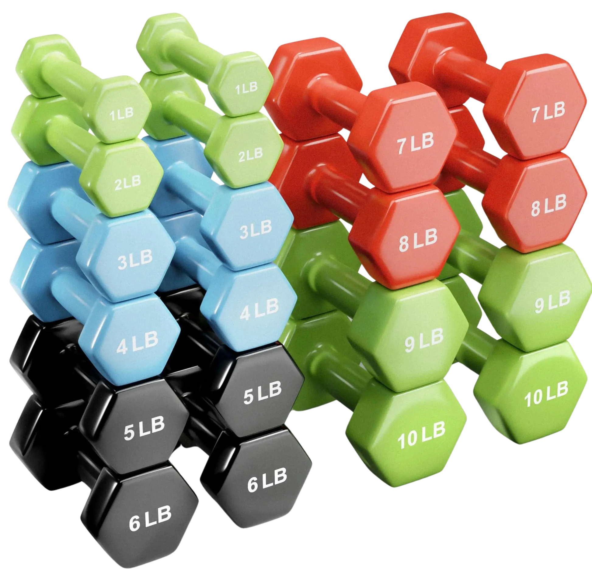 French Fitness Colorful Hex Vinyl Dumbbell Set of 1 to 10 lbs (New) Image