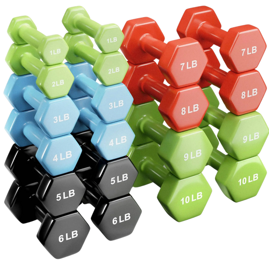 French Fitness Colorful Hex Vinyl Dumbbell Set of 1 to 10 lbs (New) Image
